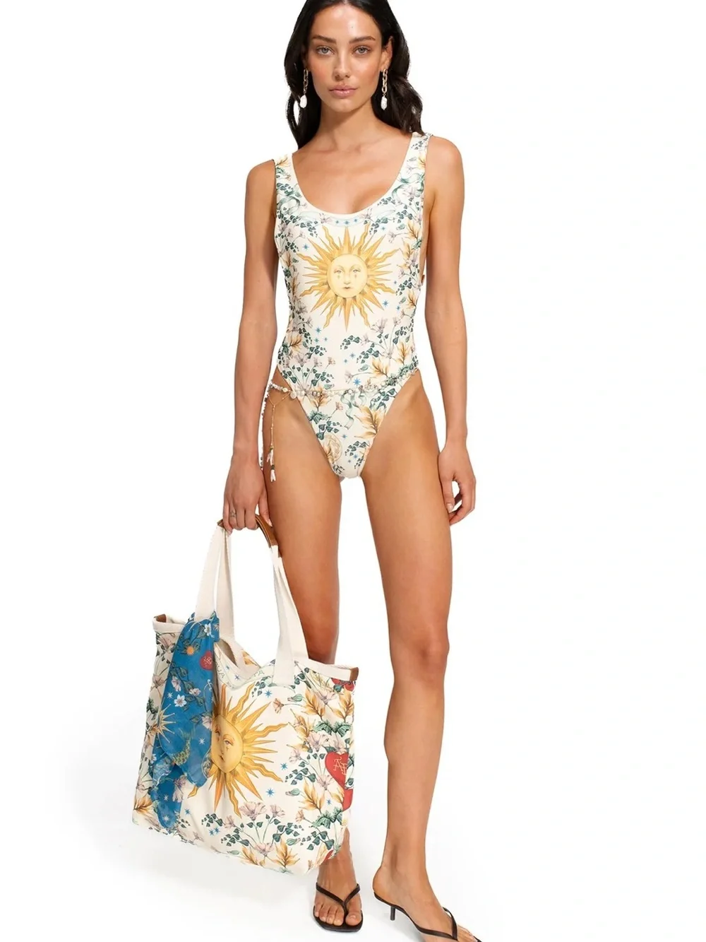 Agua Bendita Cream & Yellow Sunburst Floral One-Piece